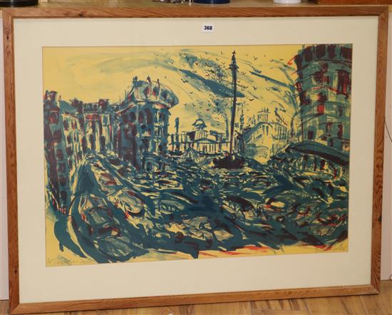 Belinda Channer (b. 1961), coloured lithograph, Trafalgar Square, 59 x 85cm